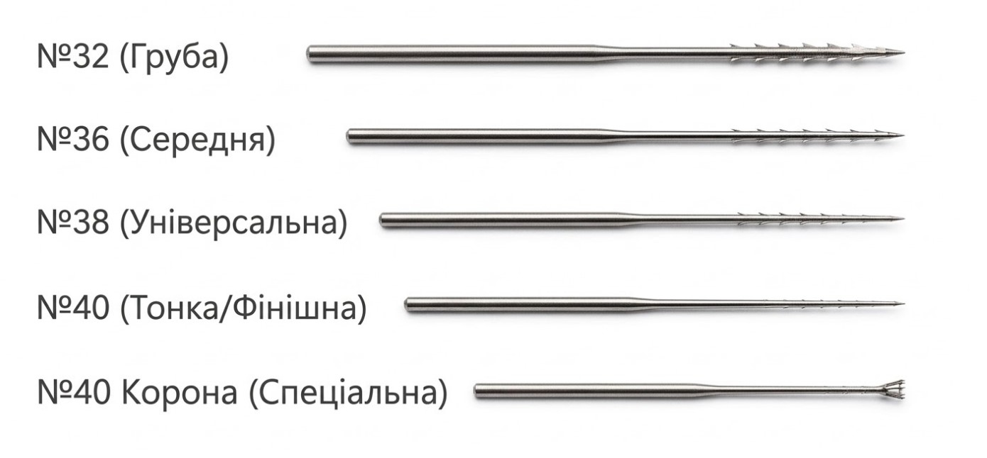 Набір голок для валяння <br> №32, №36, №38, №40, №40 (корона)