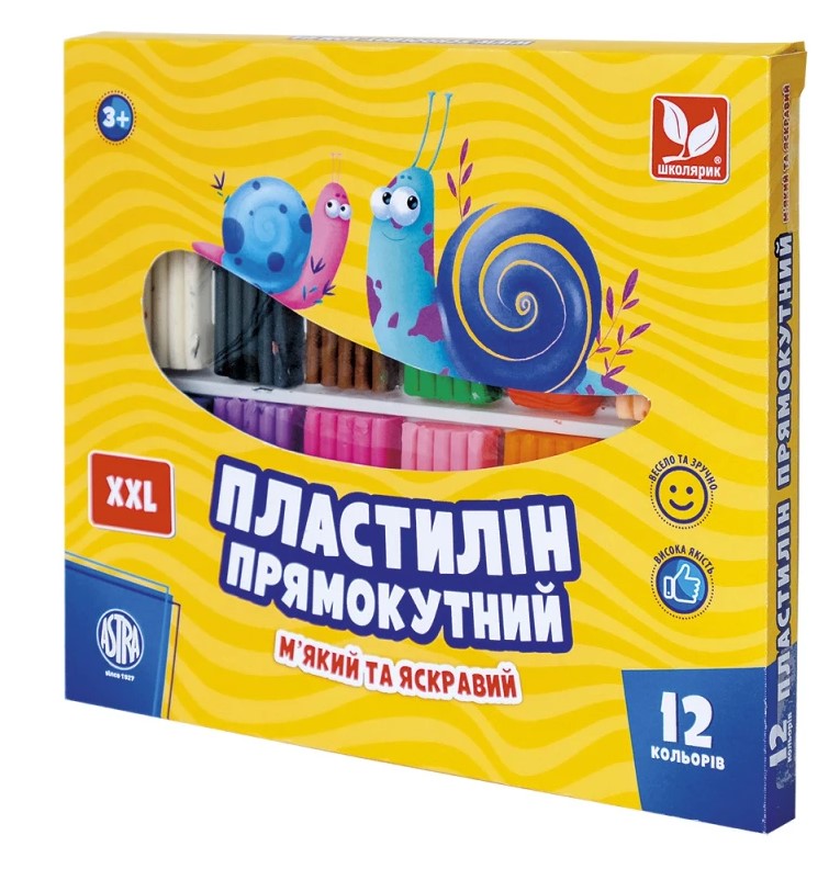 Пластилін восковий прямокутний, 12 кольорів